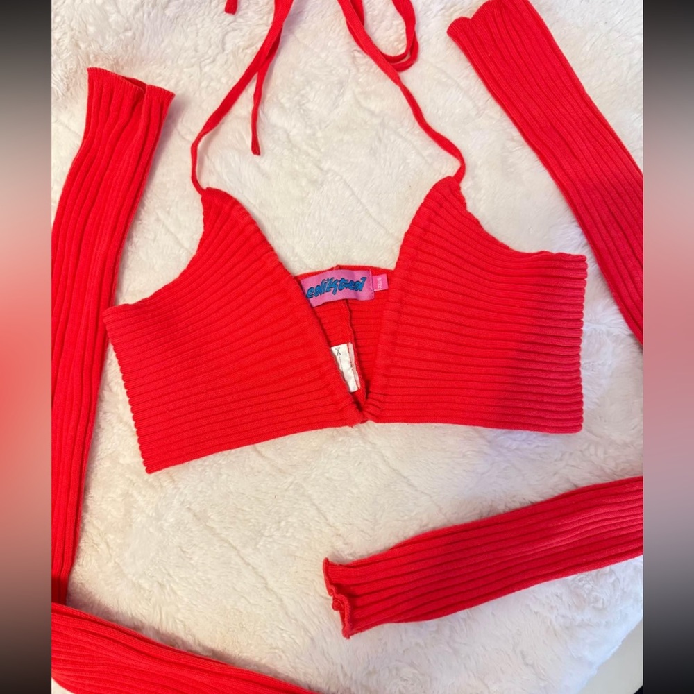 EDIKTED red Ribbed Knit Halter Top - Picture 2 of 2